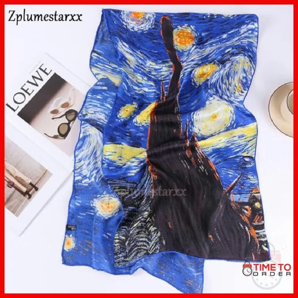 100% Silk Scarf 60x16.5in Hand-Hemmed Multipurpose Shawl Head Wrap